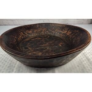 Antique Primitive Wooden Dough Bowl 16.75" X 4" Hand Carved Wood Trencher Rustic
